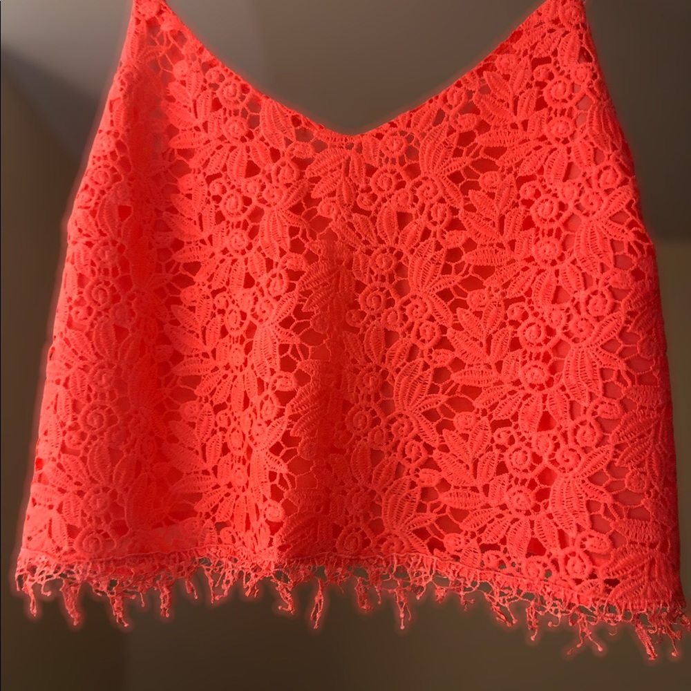 LUSH. Size Large. Coral. Embroidered Tank Sheer
